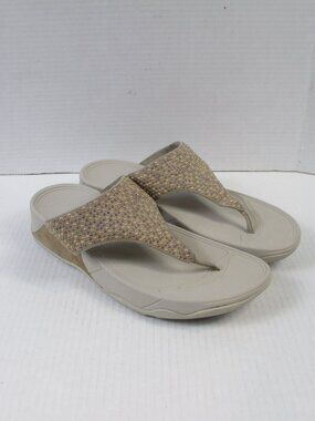FitFlop Lulu Crystal Embellished Gold Beige Thong Sandals Wobbleboard Sz 11